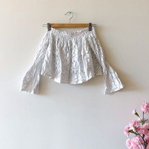 White, strapless, Zara top, with flower design